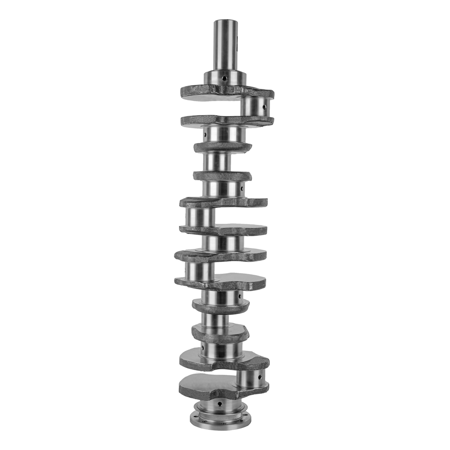 Machined Mercedes-Benz OM-352 crankshaft showing counterweights, pins and mounting flange