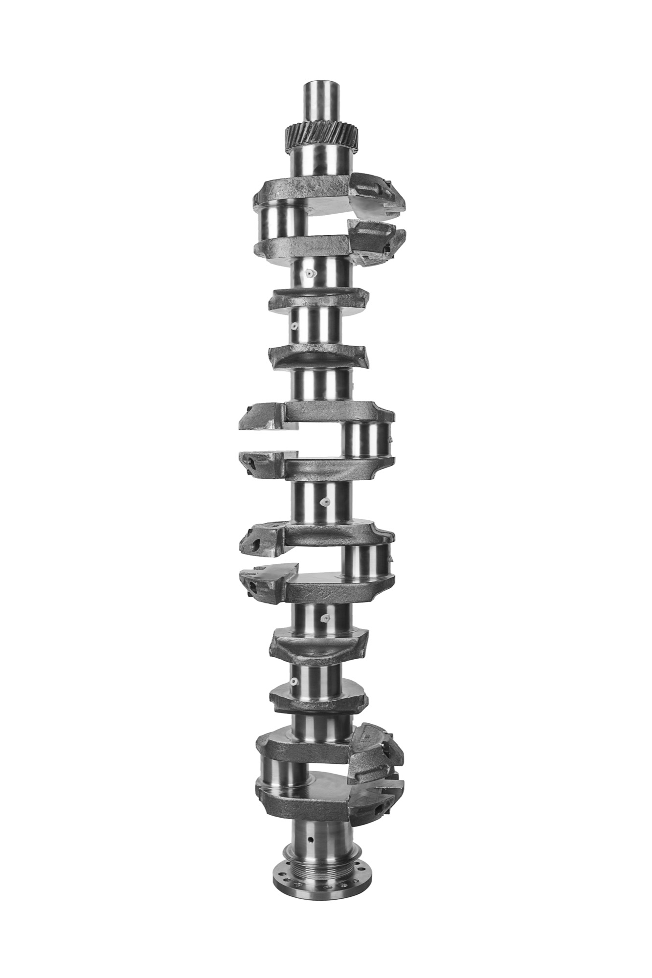 Machined crankshaft with counterweights and flange, for Mercedes-Benz OM-series engine applications